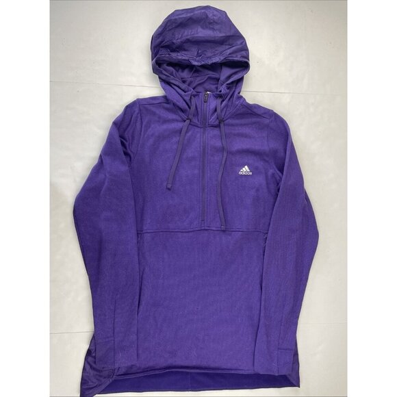 Adidas ClimaWarm 1/4 Zip Hoodie Pullover Jacket Women's L Purple Thumbholes Poly - Picture 2 of 11